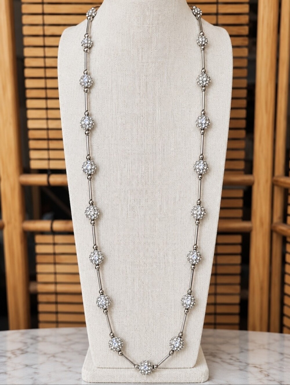 Layla Fireball Disco Ball Rhinestone Chrome Silver Tone Chico's Brand Necklace